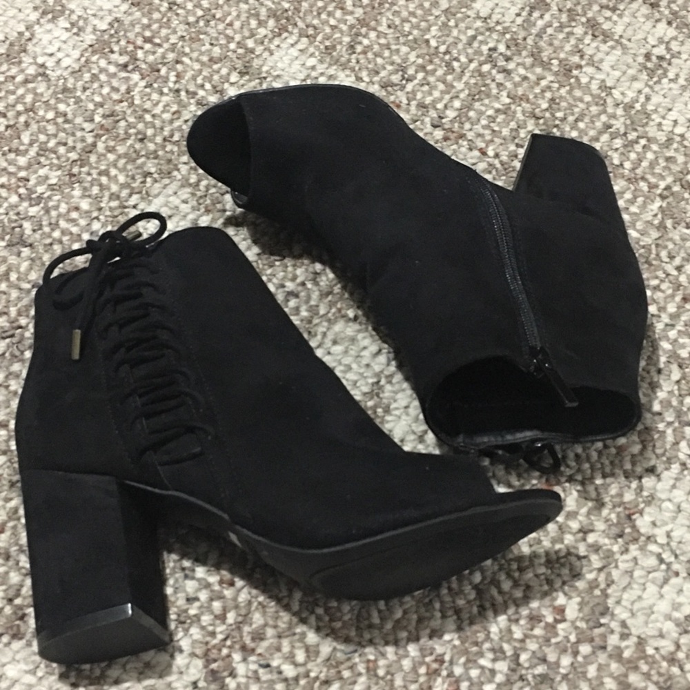 Black Peep Toe Ankle Boots: Never Worn New